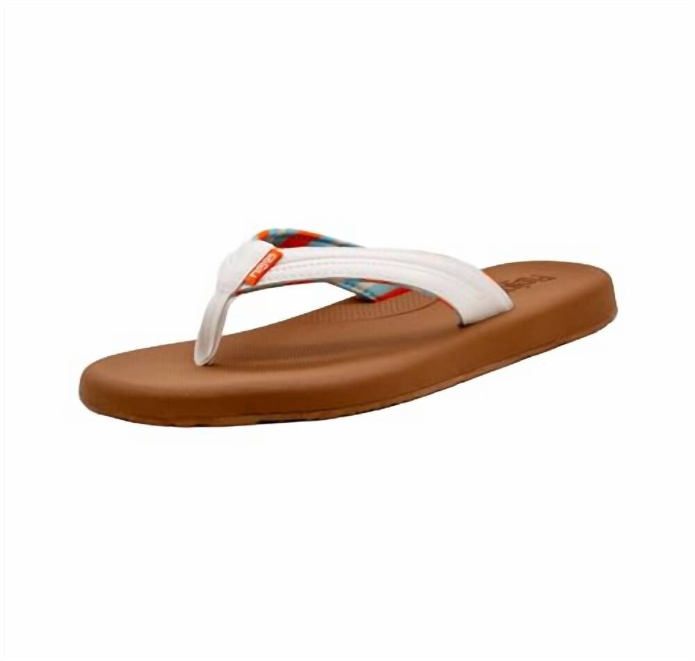 NEW FLOJOS women's lanka debossed faux sandal in white/tan stripe